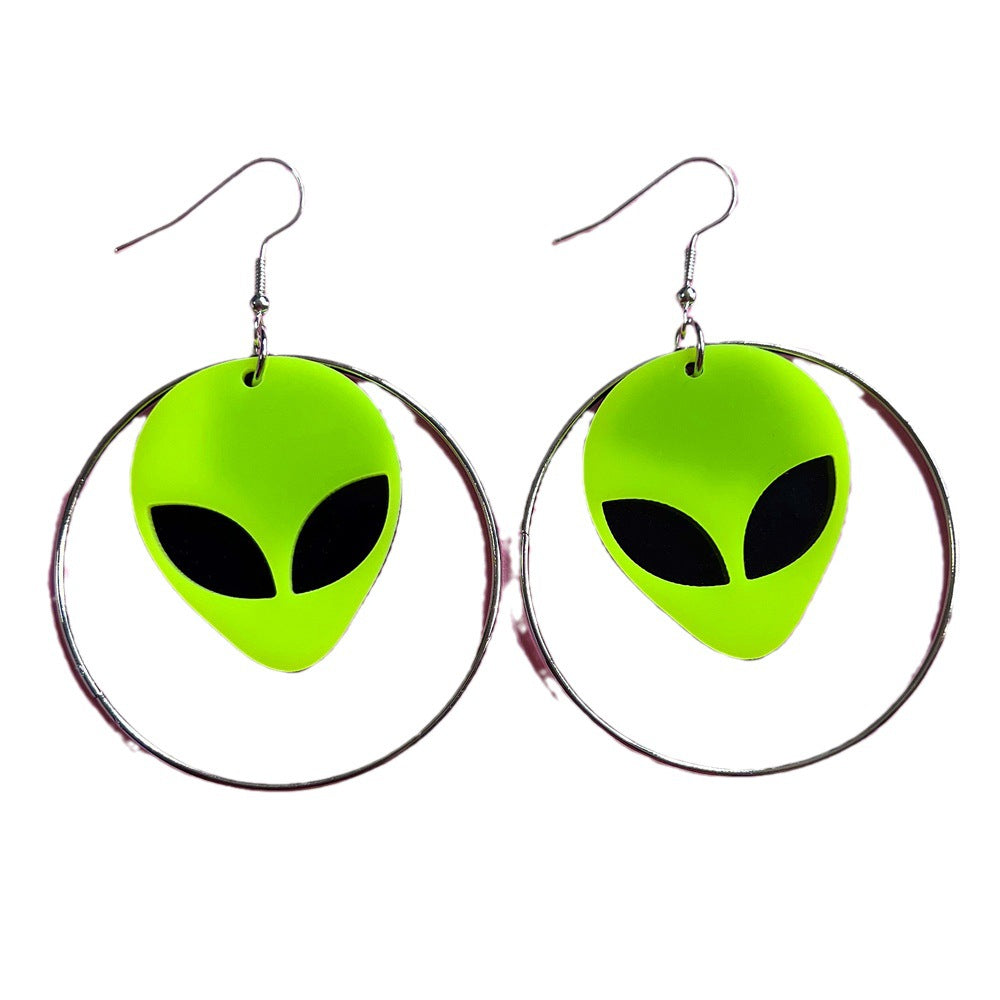 Acrylic Bright Green Exotic Alien Earrings