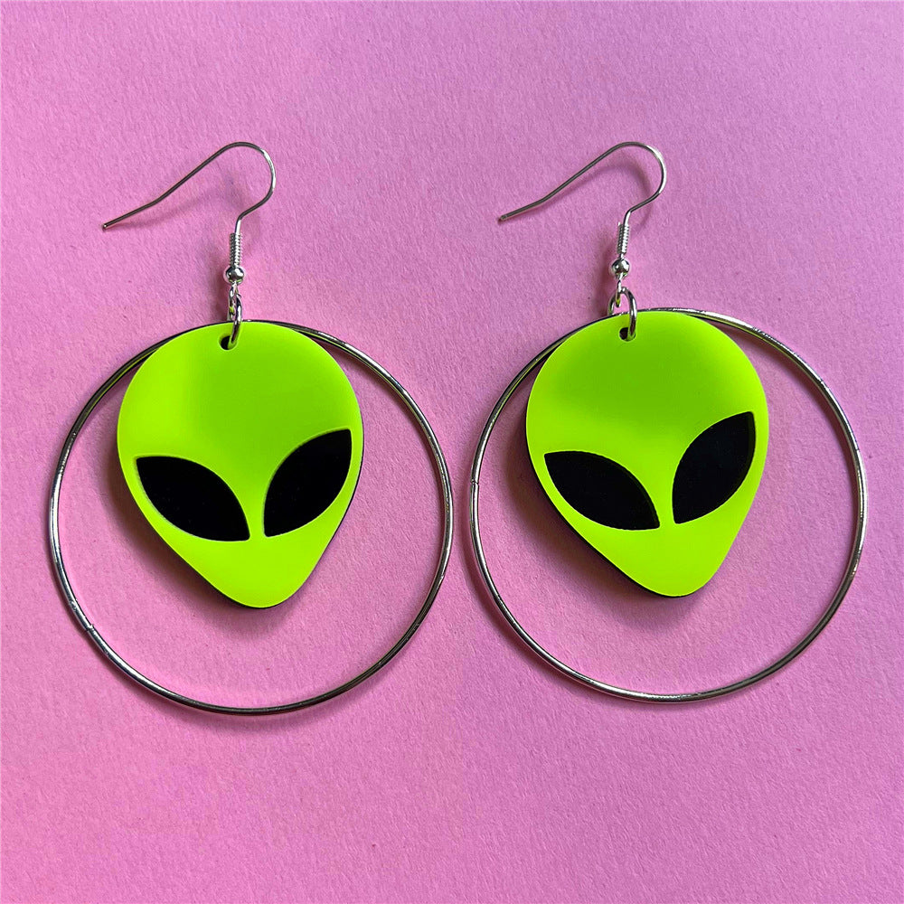 Acrylic Bright Green Exotic Alien Earrings