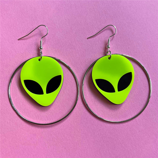 Acrylic Bright Green Exotic Alien Earrings